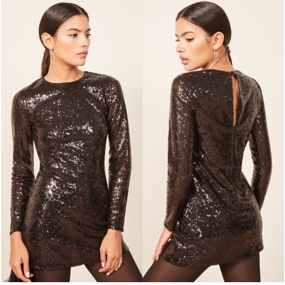 REFORMATION Odeon Black Sequin Mini Dress Size Medium